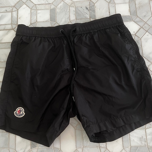 Moncler Men's Swim Trunks Shorts Black Nylon Logo Patch Drawstring Size S - Picture 1 of 7